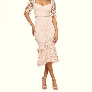 Briarwood  Blush Pink Lace Ruffled Midi Dress by Lulu’s NWT Sz S Lined